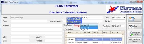 Form Work Estimation Software - PLUS FormWork : Select Default Holing Pattern
