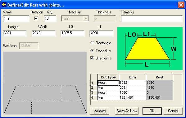 Sheet Metal Optimization Software - PLUS 2D  Metal  : Define Large Part