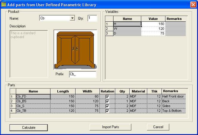 Nesting and Optimization Software - PLUS 2D : Defining Parametric Product